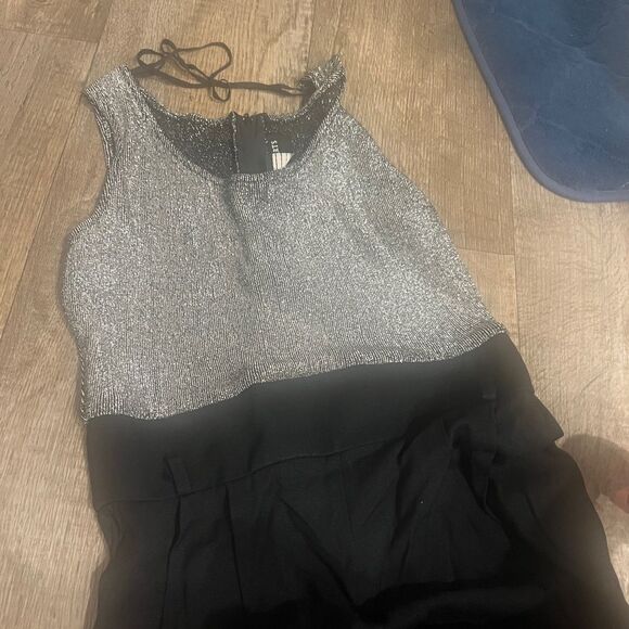 Vintage 80s sleeveless black wide leg metallic ailver jumpsuit size 4 - Picture 5 of 12